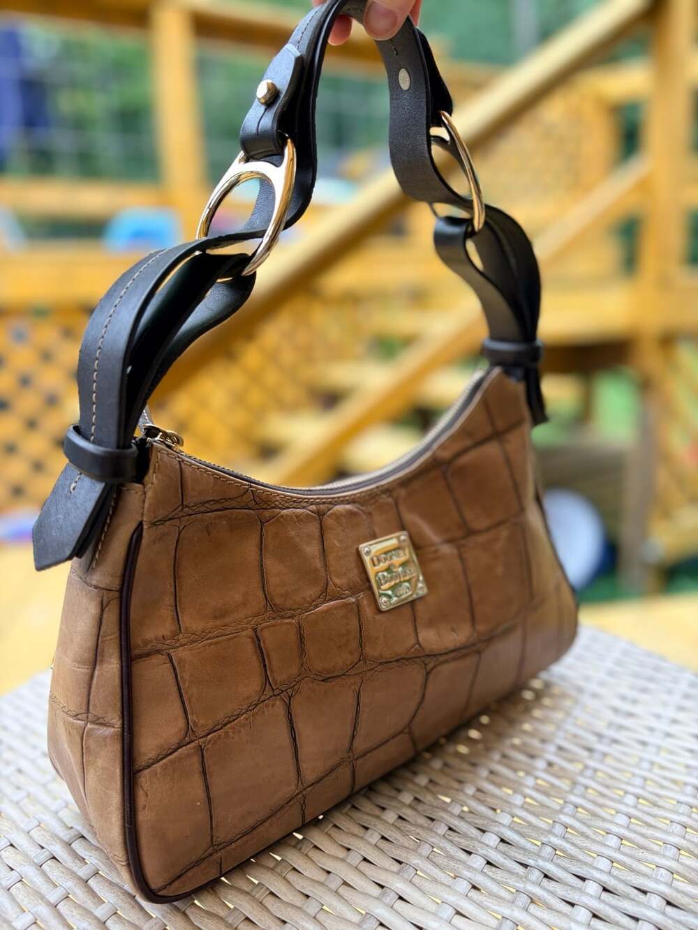 Dooney & Bourke Crocodile Embossed Leather Shoulder Bag Brown